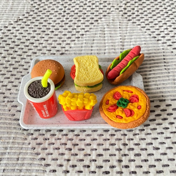 Set of 6 food erasers w/ tray 🍔🍟 - Picture 2 of 2
